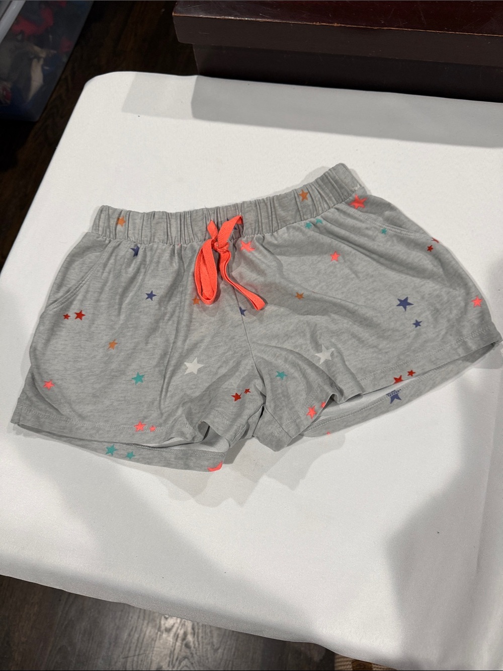 Women's velvet Grey Star-Print lounge Shorts with Coral Drawstring